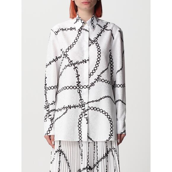 Versace Jeans Couture Chain-Link Print Button-Up Shirt White Women's Size US 6 - Picture 1 of 6